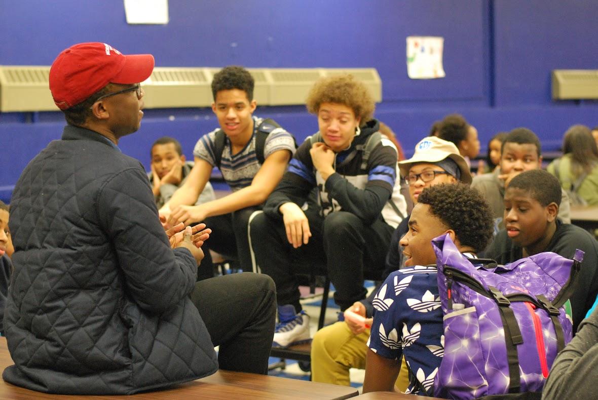 A student who attends Morehouse College, a HBCU for men, talks to male students about the opportunities the college provides. 