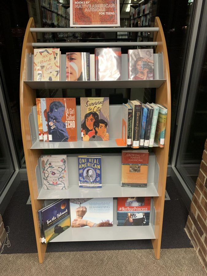 A book display at the Scotch Plains Public Library features books written by Native American writers. The YA department created this display in honor of Native American Heritage Month.