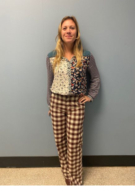 Nicole Petrone wears a floral top from Anthropologie and plaid pants from Urban Outfitters. Petrone has always had a love for fashion.