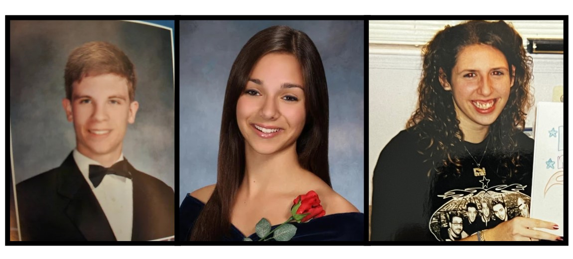 Three of SPFHS teachers pose in photos from their high school years. The teachers were interviewed about their high school experiences and trends at the time.