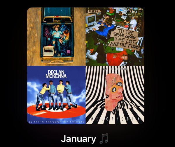 An iPhone displays a curated Apple Music playlist. I created this playlist to display my most played songs for Jan. 2024. 