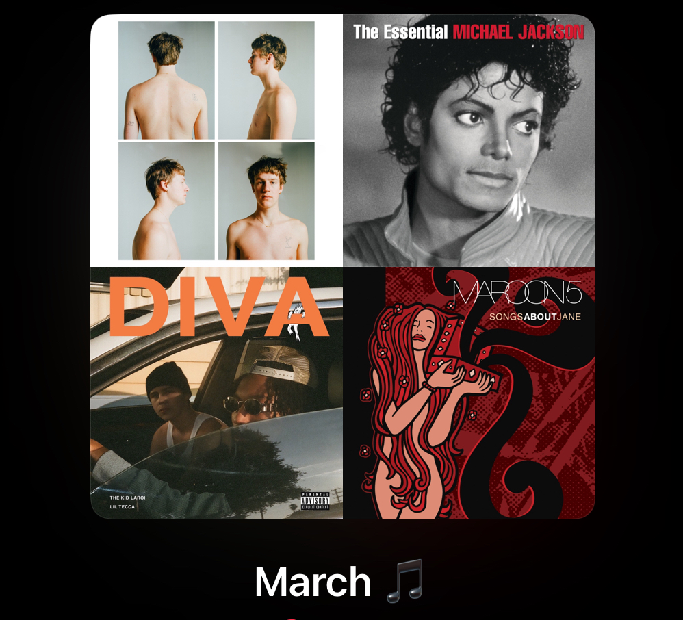 An+iPhone+displays+a+curated+Apple+Music+playlist.+I+created+this+playlist+to+display+my+most+played+songs+for+March+2024.
