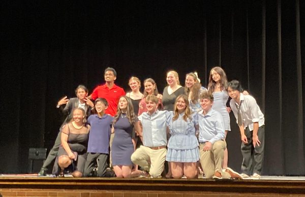 Seniors pose for a photo on the stage. Most of the participants have been involved in SPFHS music for the past 4 years, and this is the culmination of their years of passion. 