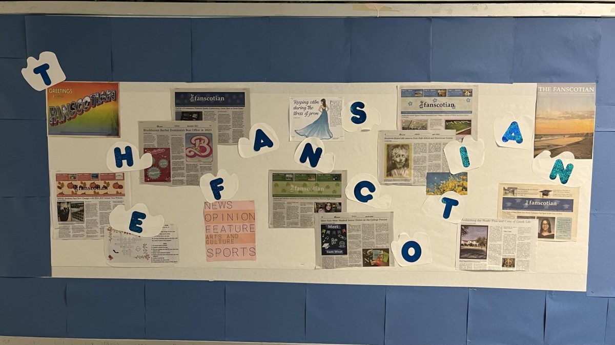 The bulletin outside of Room 215 displays recent work from The Fanscotian. Issue 2 was released on Dec. 18. 