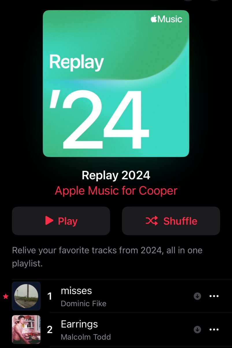 A playlist displays a curated list of songs. These were my most listened to songs of 2024.