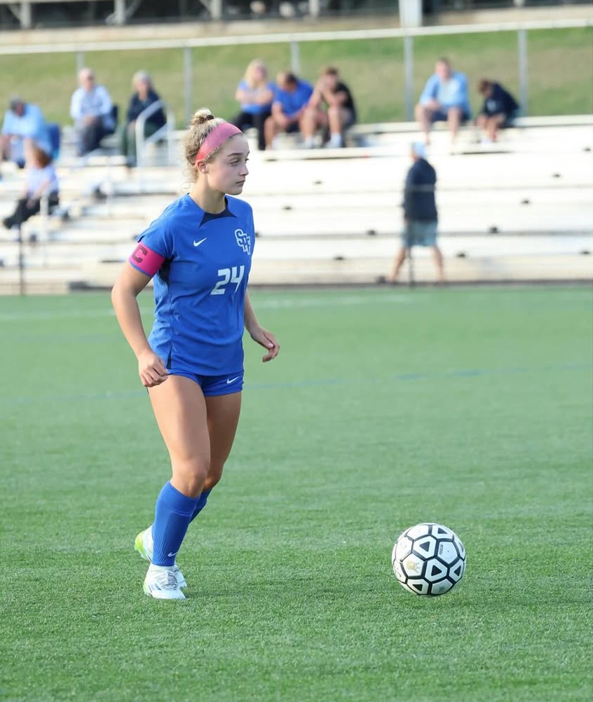 Sadie Shapiro takes a touch forward with the ball ahead of her. The senior captain dished out three assists in a 3-0 win over David Brearley on Tuesday, Sept. 9. 
