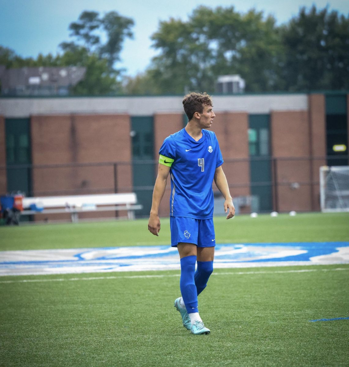 No. 4 senior captain Bradley Pierce takes a step forward leading the defensive line up towards midfield. This back and forth match ended in a 0-0 draw between Old Bridge and the Raiders.