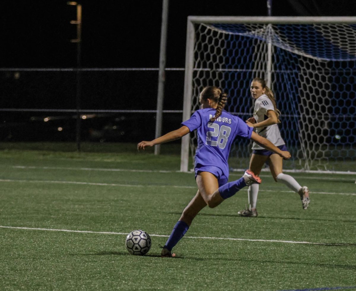 Arabella Morabito moments before a shot against Brearley High School. With her left foot on the ball, the shot was almost her first goal of the season.   