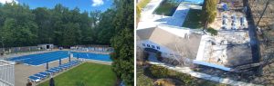 Left: Highland Swim Club in May of this year, before opening to the public for the last season. Right: The swim club as of October, which is now dilapidated. These images show the visual shift in how the property has changed over the course of this year.